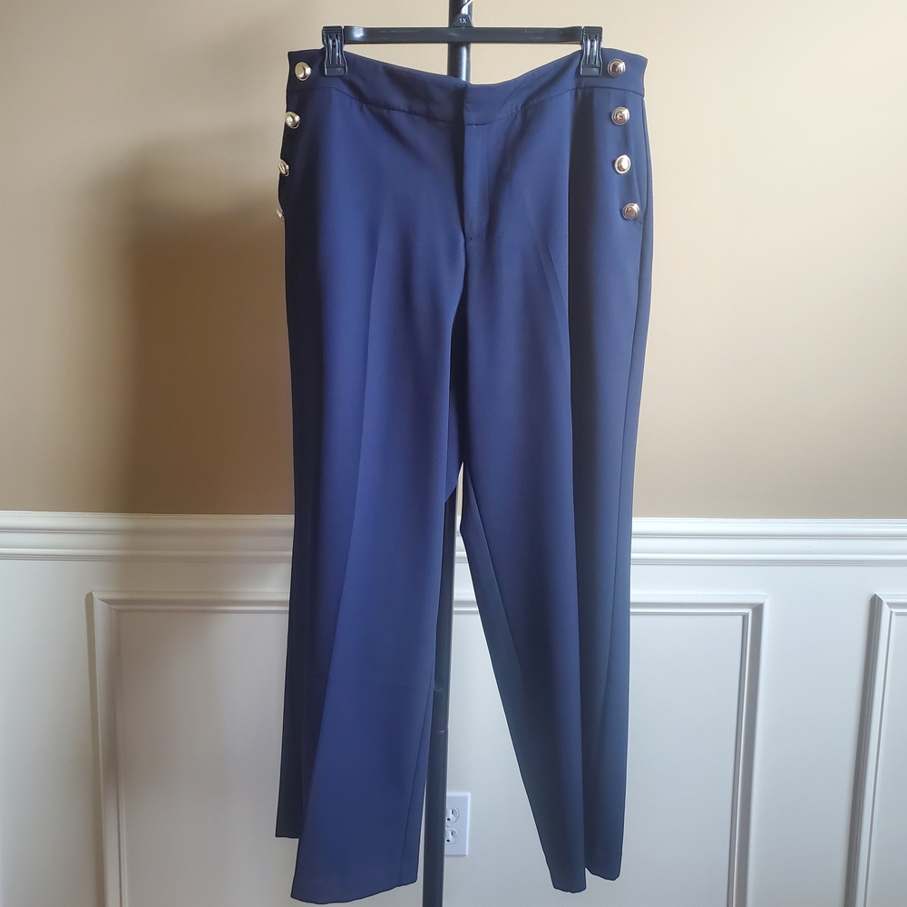 Eloquii Navy Blue Trousers with Gold Buttons